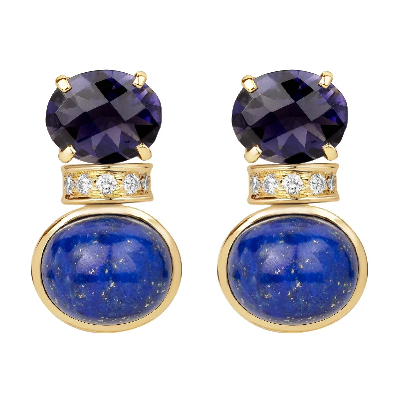 Ladies earrings with aqua diopside -Earrings - Iolite, Diamond And Lapis Lazuli (2385H)