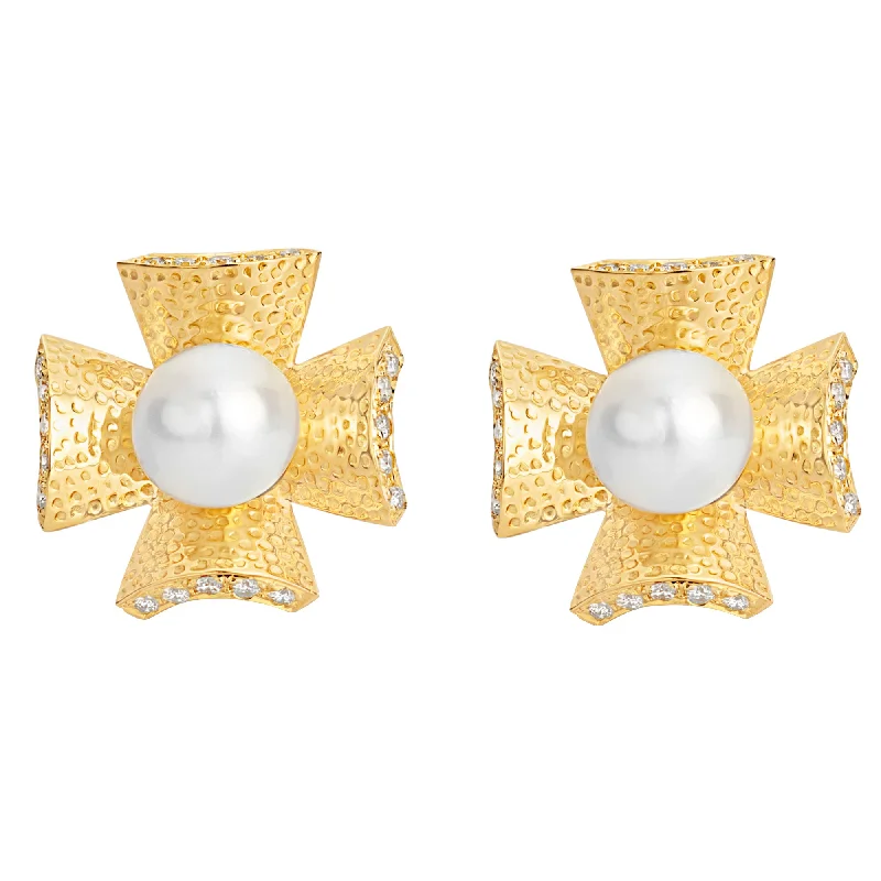 Ladies earrings for dance nights -Earrings- Pearl And Diamond