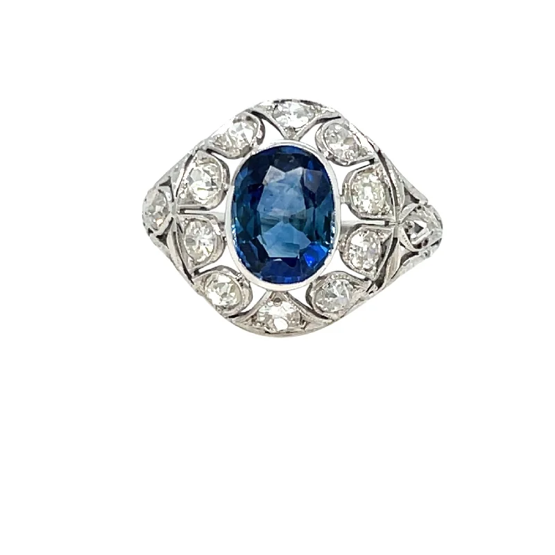 Ladies rings for seeker vibes -Belle Époque Certified 2.44 Carat Unheated Sapphire Diamond Gold Ring