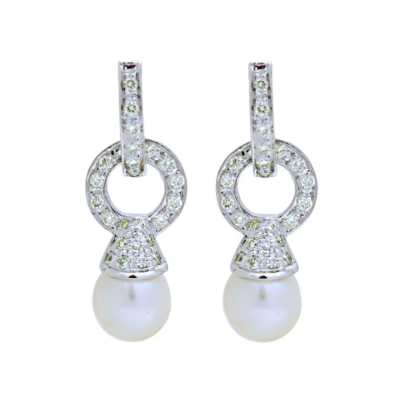 Ladies earrings with chord drops -Earrings-South Sea Pearl and Diamond