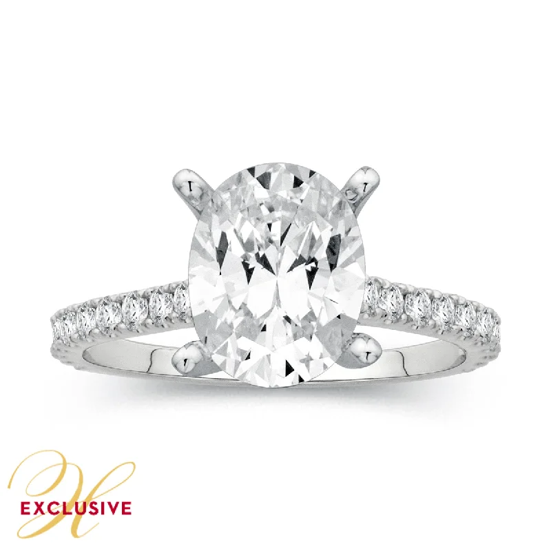 Ladies engagement rings 22k white gold -WHITE GOLD DIAMOND ENGAGEMENT RING SETTING WITH OVAL CENTER, .43 CT TW