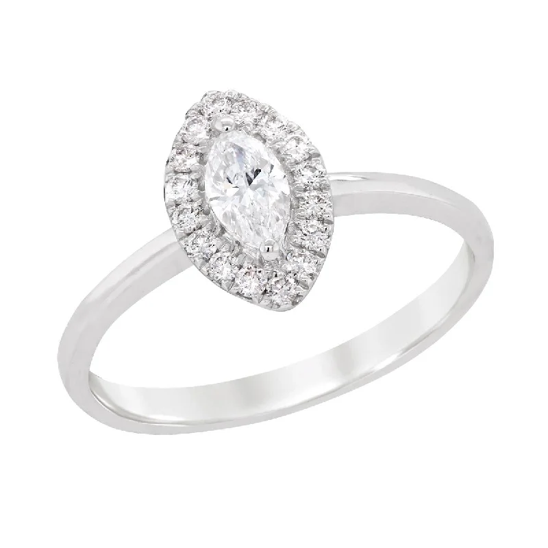 Ladies engagement rings with prism settings -WHITE GOLD ENGAGEMENT RING WITH MARQUISE DIAMOND HALO. 3/8 CT TW