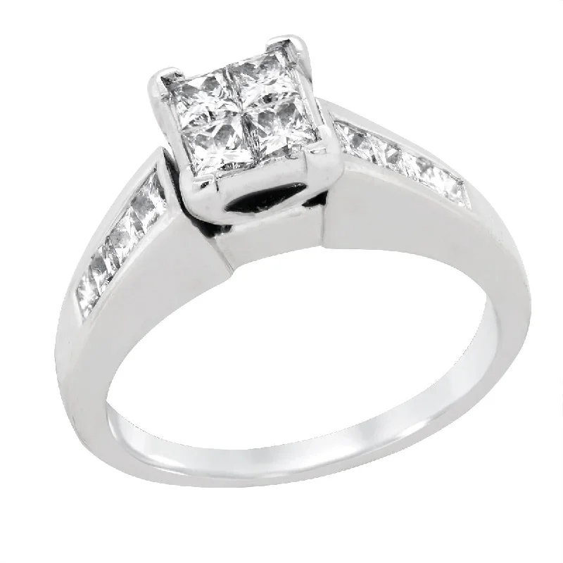 Ladies engagement rings for nomad unions -WHITE GOLD CATHEDRAL STYLE ENGAGEMENT RING WITH PRINCESS CUT DIAMONDS, 1.00 CT TW