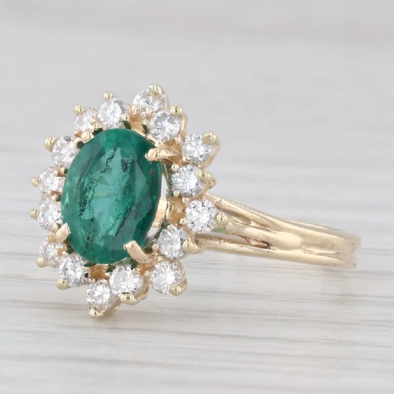 Ladies engagement rings soft brilliance -1.68ctw Oval Emerald Diamond Halo Ring 14k Yellow Gold Size 7.75 Engagement