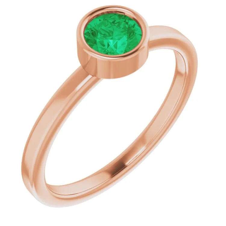 Ladies rings for outing charm -14K Rose 5 mm Lab-Grown Emerald Ring