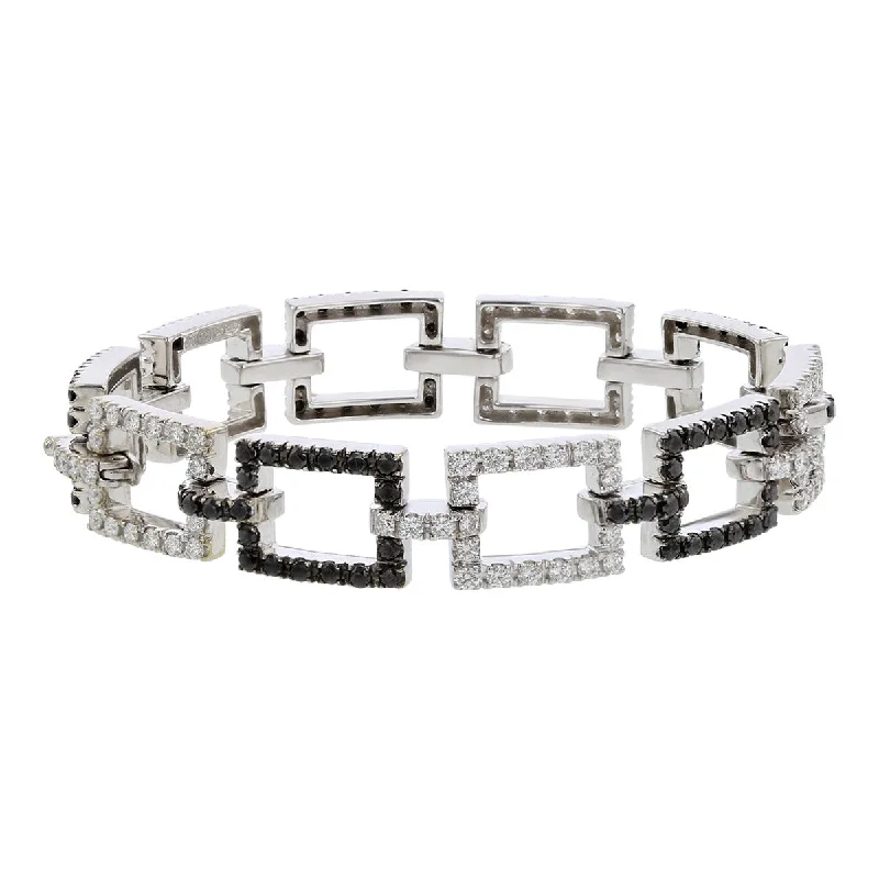 ladies-gemstone-cable-bracelets-Salavetti Black and White Diamond Square Link Bracelet