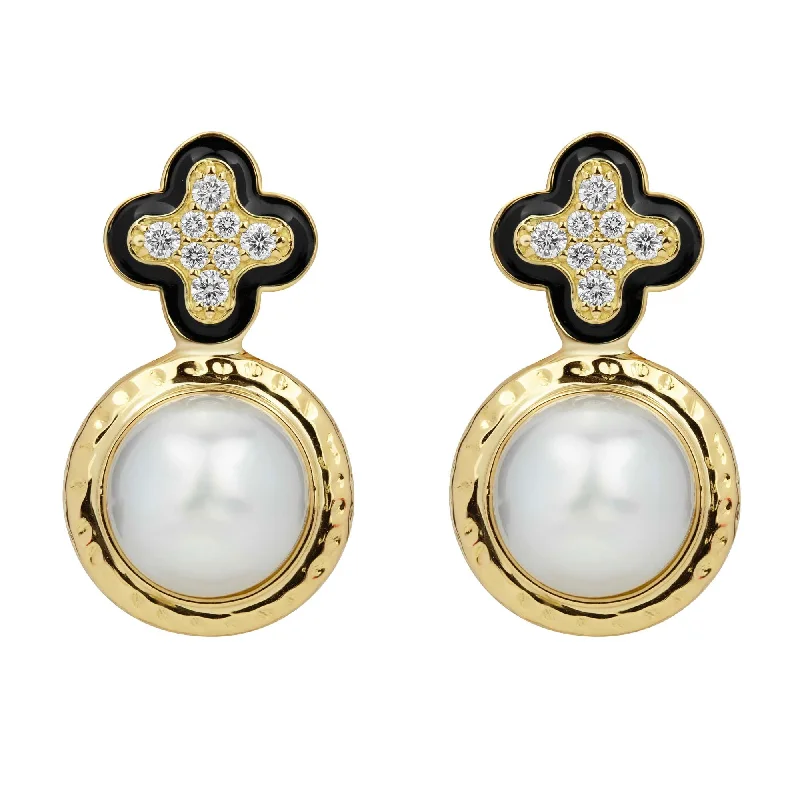 Ladies earrings rust-resistant metal -Earrings - South Sea Pearl And Diamond (enamel)