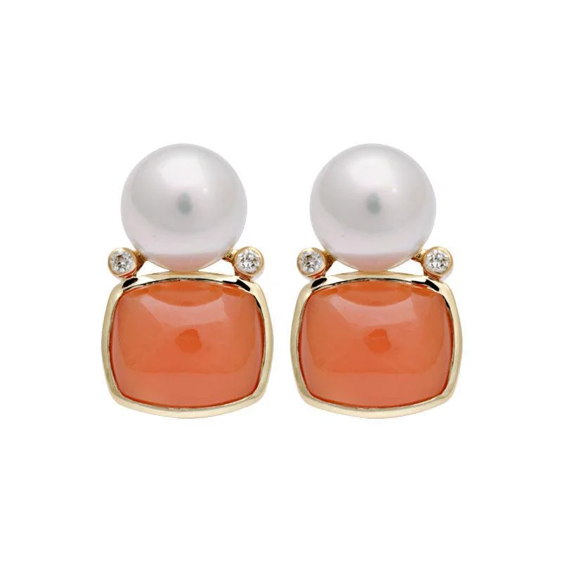 Ladies earrings bold shine -Earrings - Cornelian, South Sea Pearl and Diamond