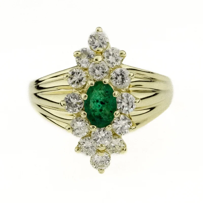 Ladies rings for kin vibes -0.82ctw Natural Emerald and 1.00ctw Diamond Ring in 14K Yellow Gold - Size 6.25