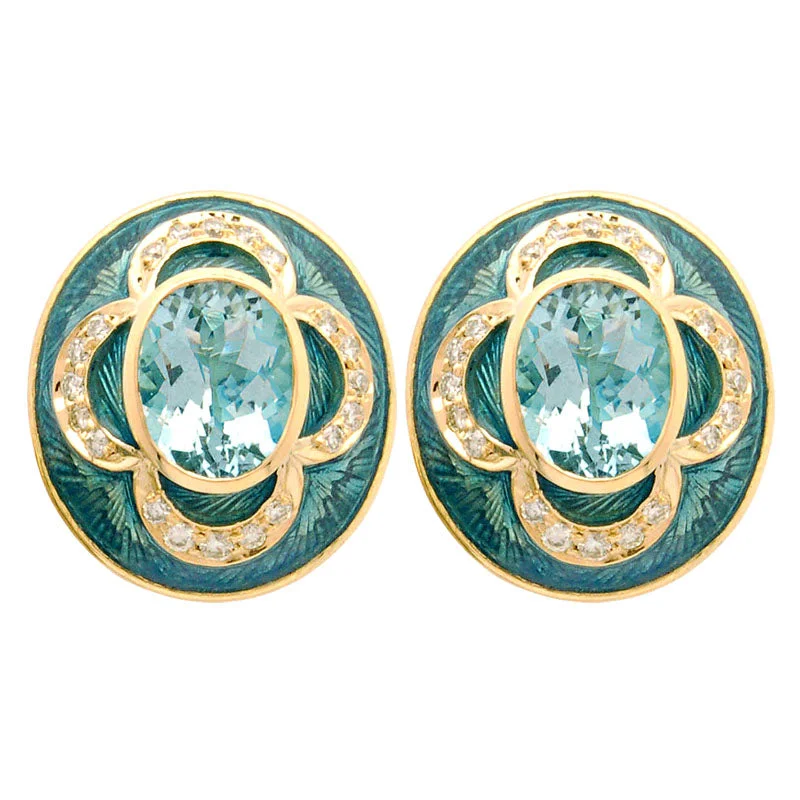 Ladies earrings with coal jet -Earrings- Aquamarine And Diamond (Enamel)