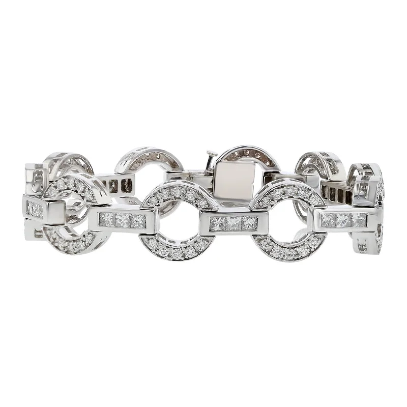 ladies-pearl-silver-bracelets-Princess-cut Diamond Round and Straight Link Bracelet