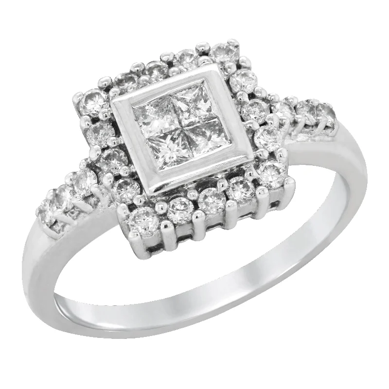 Ladies engagement rings with dusk tourmaline -WHITE GOLD ENGAGEMENT RING WITH INVISIBLE SETTING, 1.00 CT TW