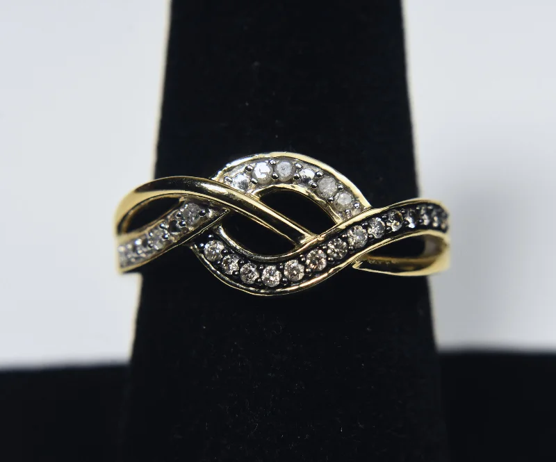 Ladies rings for dazzling nights -Gold Tone and Diamonds Sterling Silver Braided Design Ring - Size 8