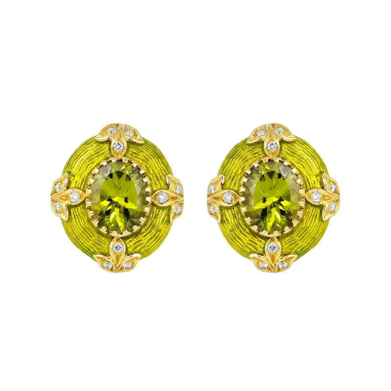 Ladies earrings for game vibes -Earrings- Peridot And Diamond (Enamel)