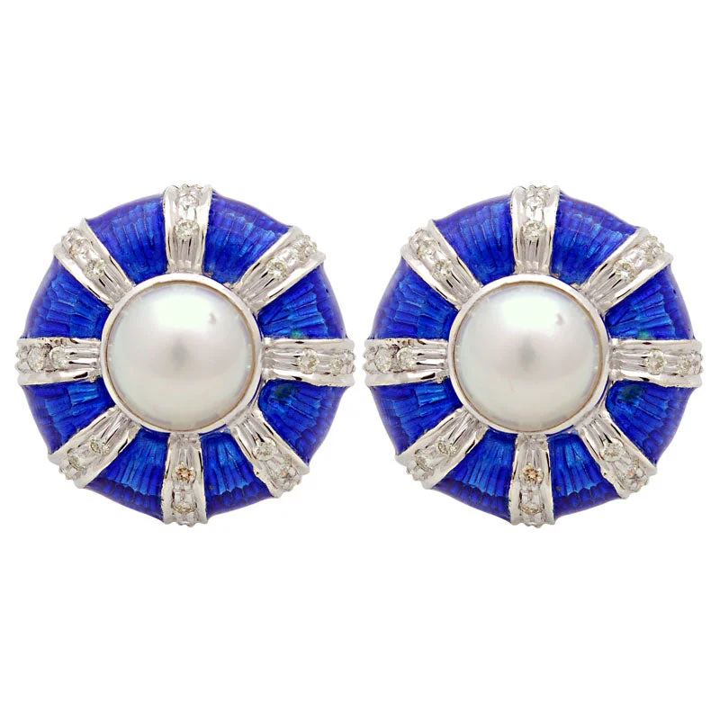 Ladies earrings for festive shine -Earrings-South Sea Pearl and Diamond (Enamel)