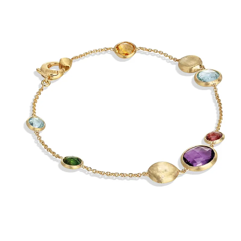 ladies-gemstone-charm-link-bracelets-Jaipur Color 18K Yellow Gold Mixed Gemstone Bracelet