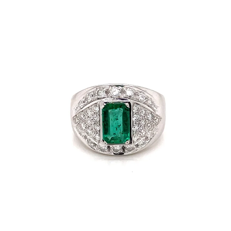 Ladies rings for serene vibes -Retro Colombian Emerald Diamond Cocktail Ring