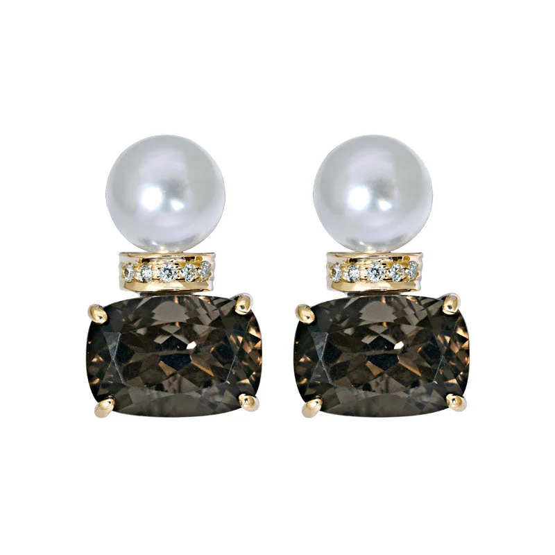 Ladies earrings bold elegance -Earrings- Smokey Quartz, South Sea Pearl and Diamond