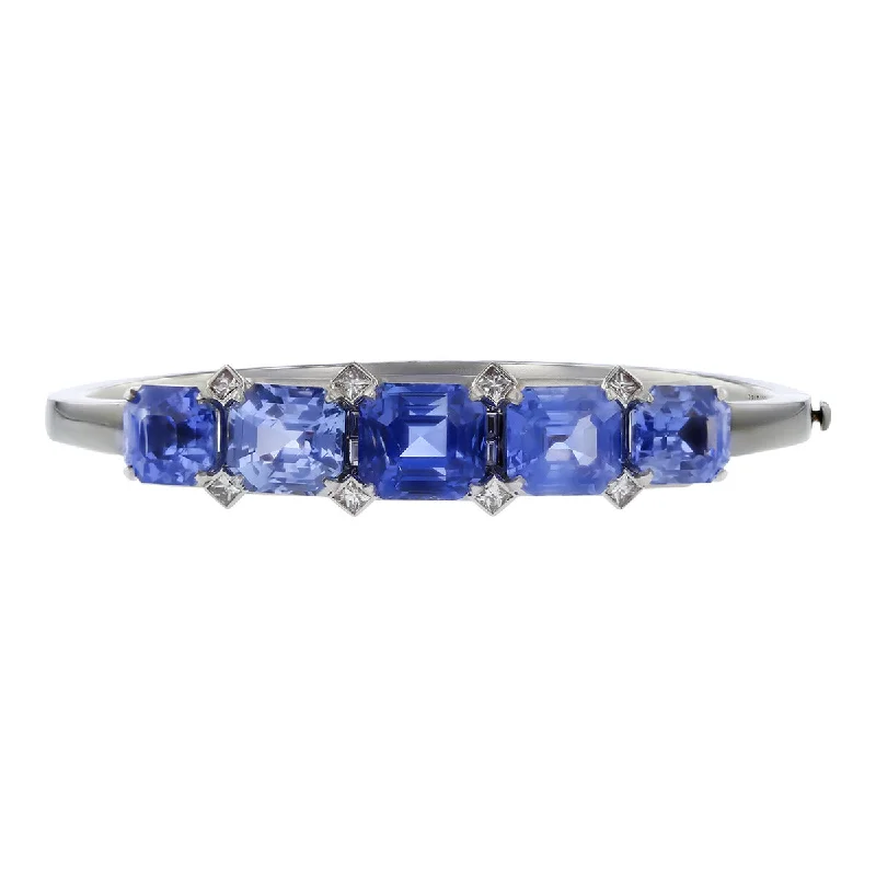 ladies-elegant-cuff-link-bracelets-Emerald-cut Ceylon Sapphire and Diamond Bangle Bracelet