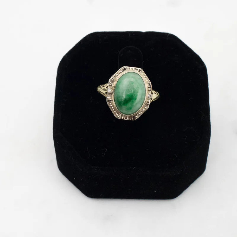 Ladies rings for boho vibes -Estate Collection Ring Victorian Revival Gold Jadeite & Diamond