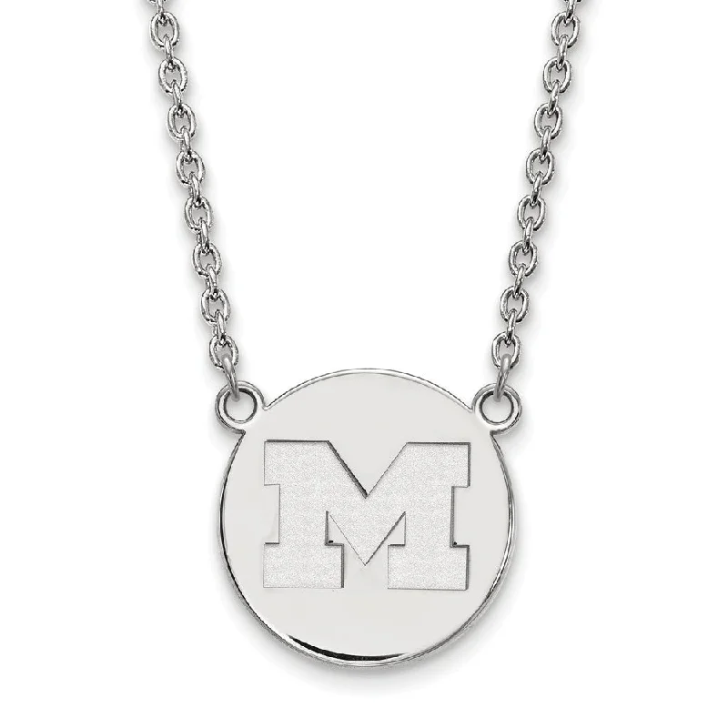 ladies-elegant-pearl-necklaces-Sterling Silver U of Michigan Large Initial M Disc Necklace