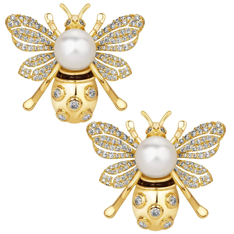 Ladies earrings funky elegance -Earrings - South Sea Pearl And Diamond (enamel) (2392B)