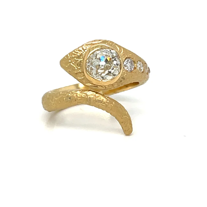 Ladies rings with orbit stones -Antique Diamond Coiled Snake Engraved Ring