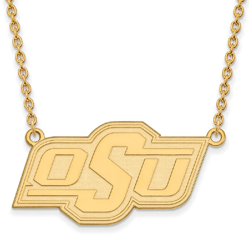 ladies-vintage-rose-gold-necklaces-10k Yellow Gold Oklahoma State OSU Large Pendant Necklace