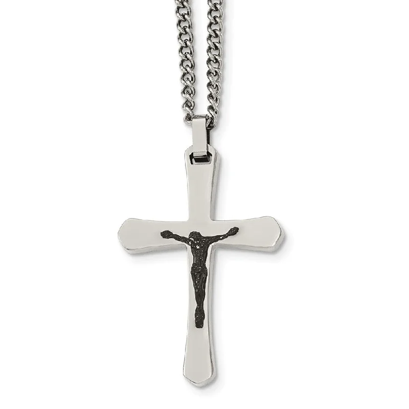 ladies-handmade-layered-necklaces-Two Tone Crucifix Cross Necklace in Stainless Steel, 24 Inch