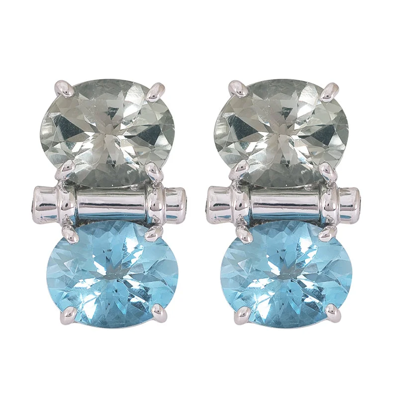 Ladies earrings for promise vibes -Earrings- Blue Topaz, Green Quartz and Diamond