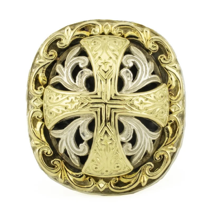 Ladies rings for stage vibes -Konstantino Classics Daphne Cross Ring in 18K Yellow Gold and Sterling Silver - Size 6