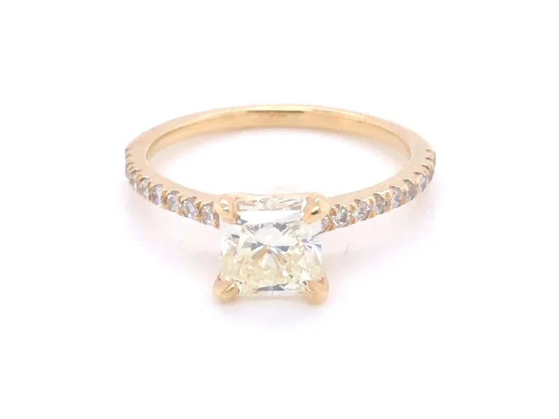 Ladies engagement rings for startup love -Radiant Cut 1.23 Carat Center Stone Diamond Engagement Ring - 14k Yellow Gold