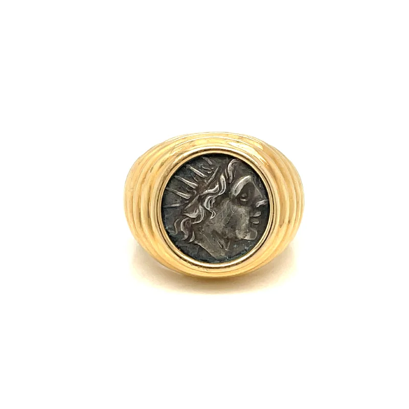 Ladies rings with ripple motifs -Bulgari Monete Ancient Silver Coin Gold Bold Ring