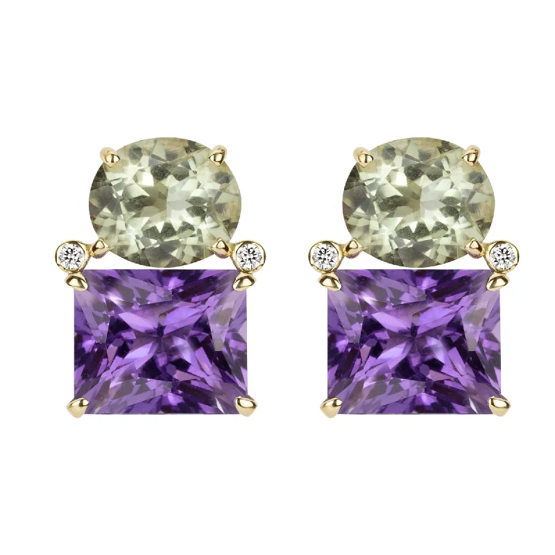 Ladies earrings for film charm -Earrings - Green Quartz, Amethyst And Diamond