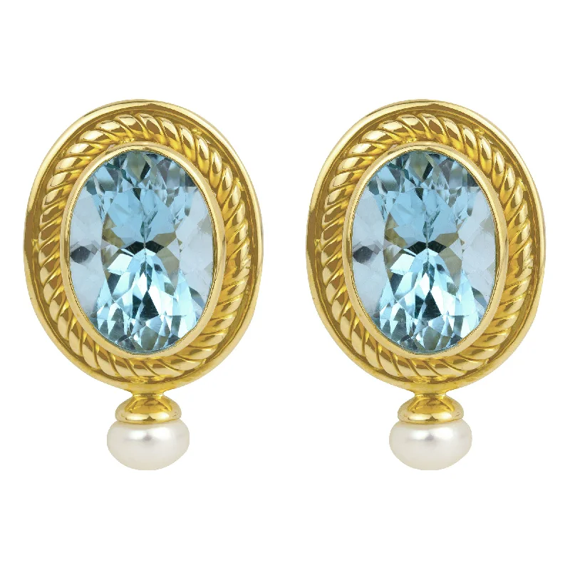 Ladies earrings for nightlife sparkle -Earrings- Blue Topaz And Pearl