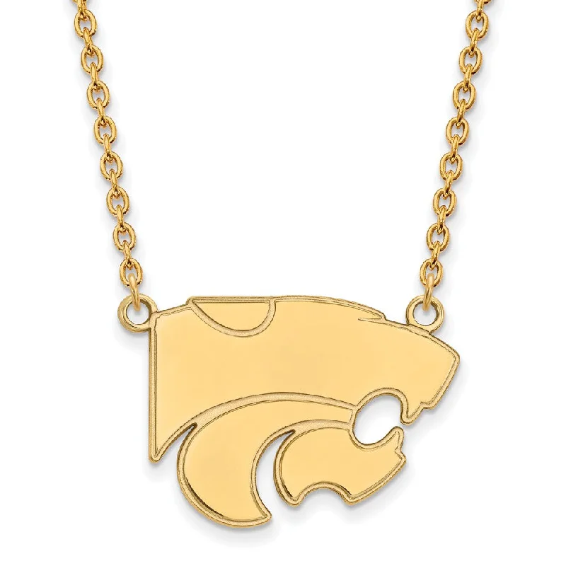 ladies-pearl-diamond-necklaces-14k Gold Plated Silver Kansas State Lg Wildcat Pendant Necklace