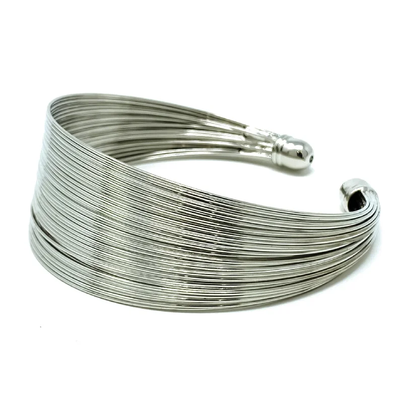 ladies-wedding-charm-link-bracelets-Silver Wire Cuff Bangle Bracelet