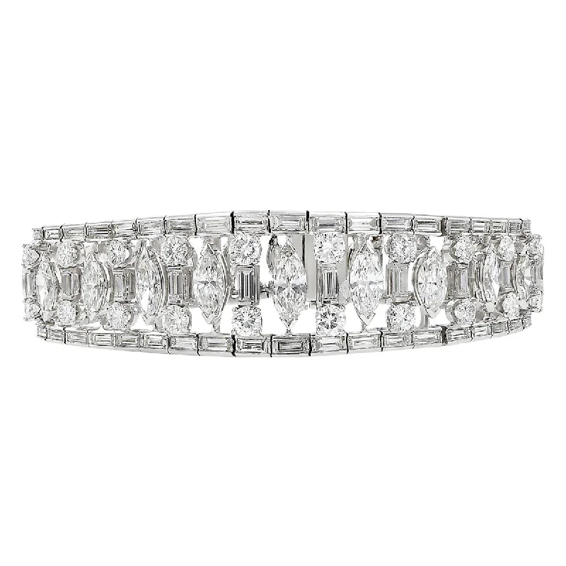 ladies-infinity-cuff-link-bracelets-Mid-Century Platinum 28-Carat Diamond Bracelet