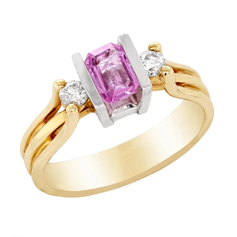 Ladies engagement rings modern romance -TWO-TONE ENGAGEMENT RING WITH PINK SAPPHIRE AND 2 SIDE DIAMONDS, .20 CT TW