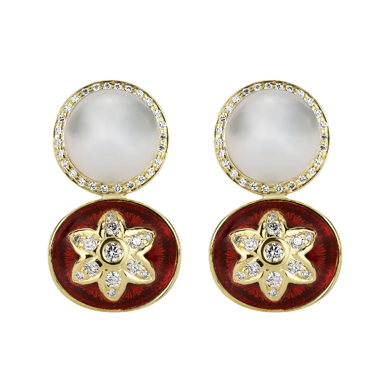 Ladies earrings cool shine -Earrings - South Sea Pearl And Diamond (enamel)