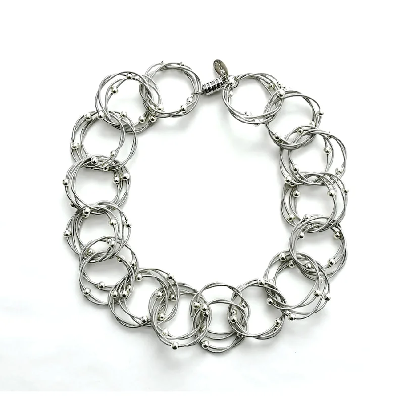 Ladies rings sleek brilliance -Silver Multi Rings Piano Wire Necklace with Silver Beads