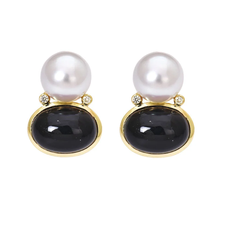 Ladies earrings for dancer charm -Earrings- Black Onyx, South Sea Pearl and Diamond