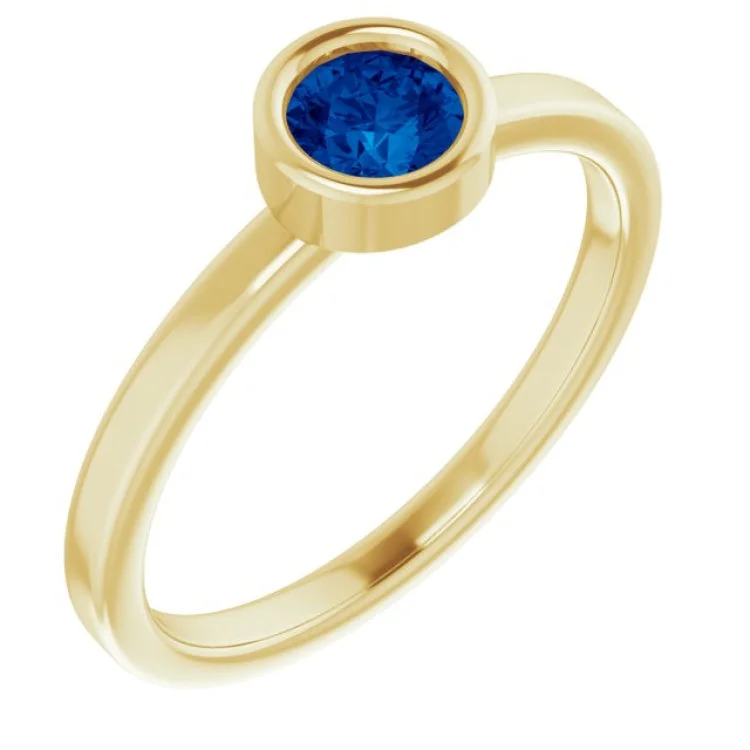 Ladies rings for nurturing moms -14K Yellow 4.5 mm Natural Blue Sapphire Ring