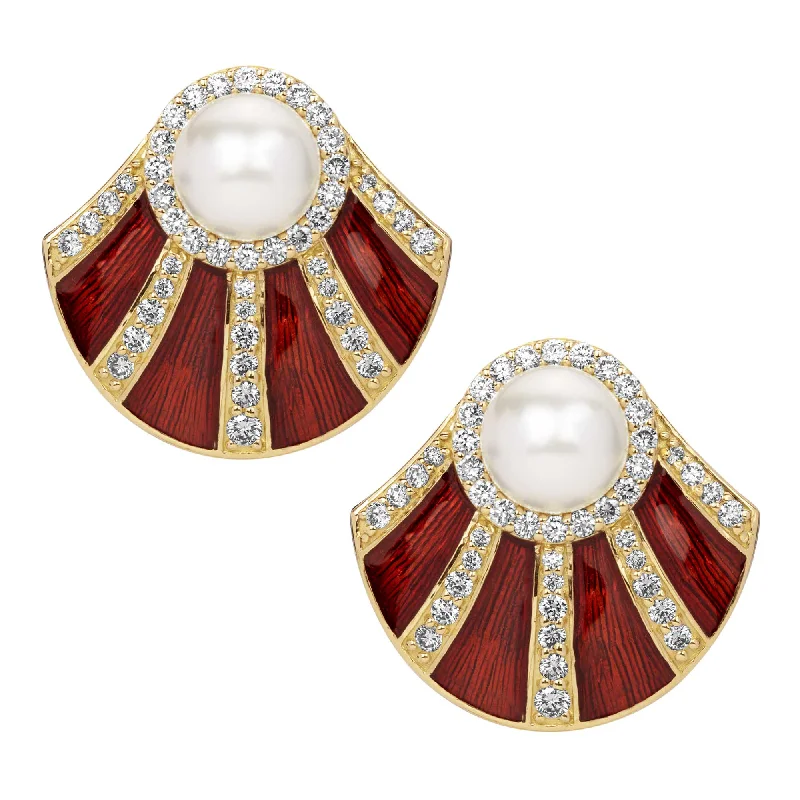 Ladies earrings for travel charm -Earrings - South Sea Pearl, Diamond(enamel) (2382D)