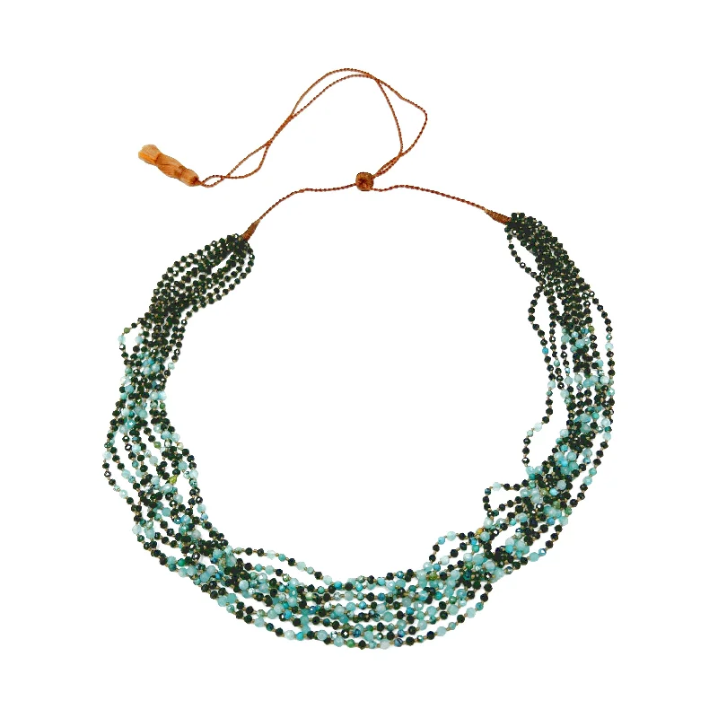 ladies-classic-snake-chain-necklaces-Lena Skadegard Nine Strand Black Spinel and Amazonite Turquoise Necklace