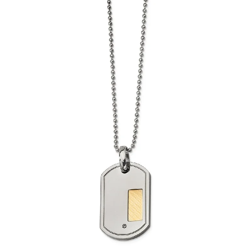 ladies-affordable-torque-necklaces-Stainless Steel, 18k Gold Plated and Diamond Accent Dog Tag Necklace