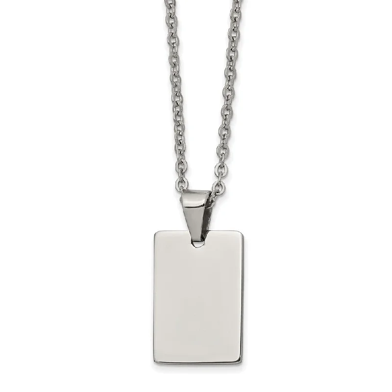 ladies-diamond-bib-necklaces-Stainless Steel Polished Engravable Rectangle Necklace, 18 Inch