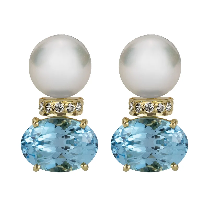 Ladies earrings for future charm -Earrings - South Sea Pearl, Blue Topaz And Diamond