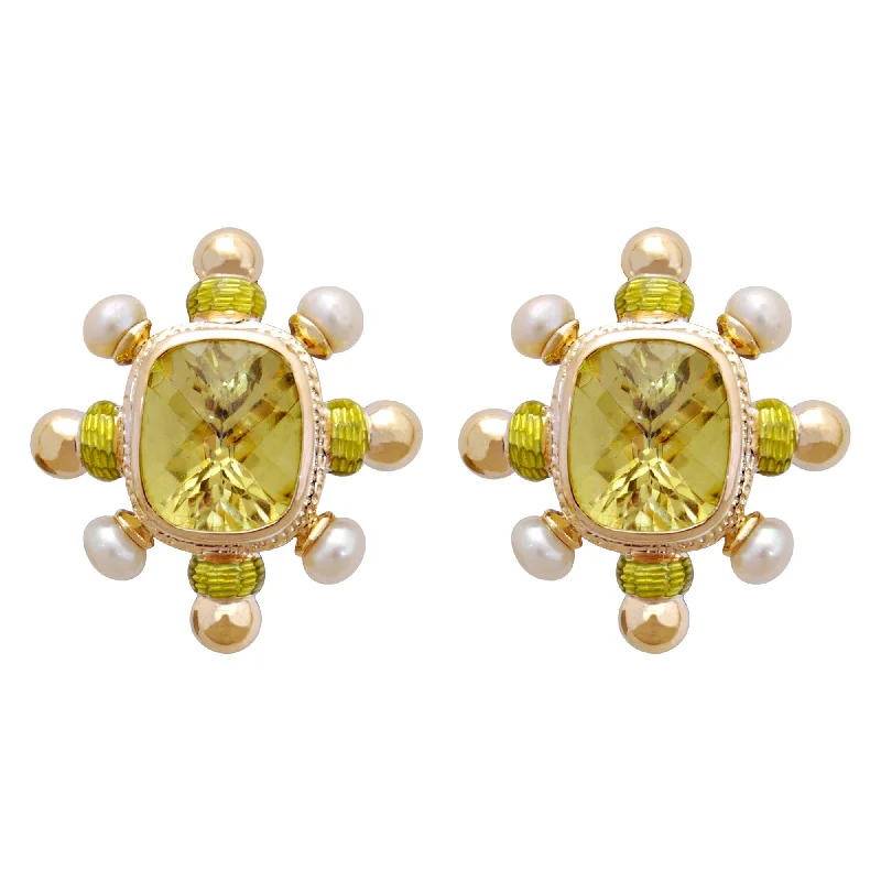 Ladies earrings roamer’s shine -Earrings- Lemon Quartz And Pearl (enamel)