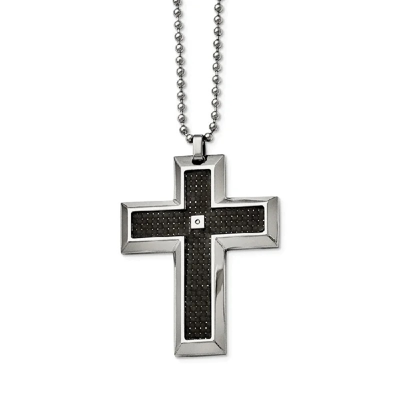 ladies-pearl-rose-gold-necklaces-Stainless Steel, Carbon Fiber and Diamond Accent Cross Necklace